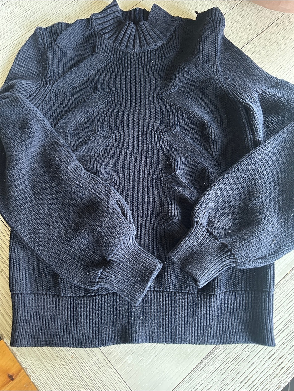 Ann Taylor Navy blue mock neck cable knit sweater